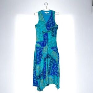 Evan Picone Women’s Blue and Teal Asymmetrical Patchwork Maxi Dress Size 14